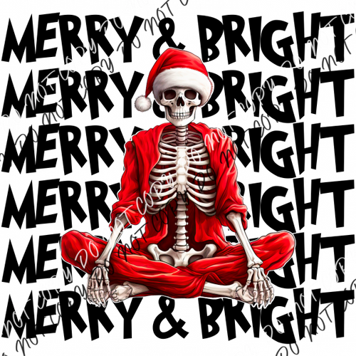 Merry & Bright Skeleton Santa Dtf Transfer Rtp Transfers