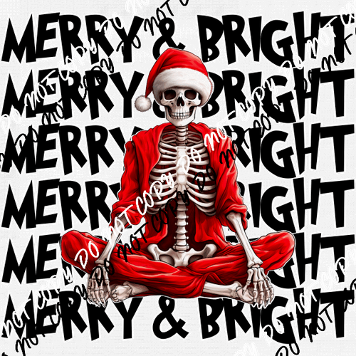 Merry & Bright Skeleton Santa DTF Transfer - We Print U Press DTF Transfers