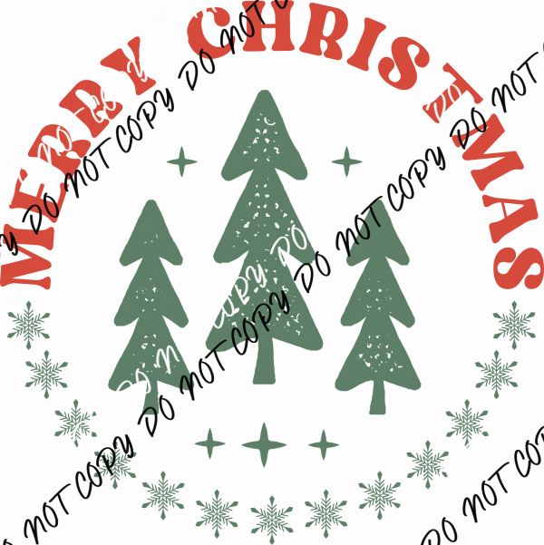 Merry Christmas Circle and Trees DTF Transfer - We Print U Press DTF Transfers