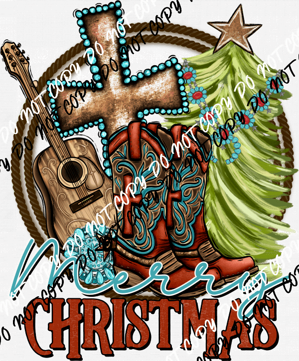 Merry Christmas Country Western DTF Transfer - We Print U Press DTF Transfers