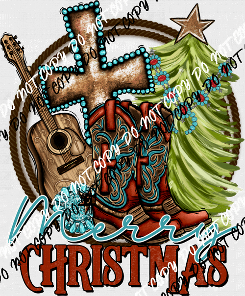 Merry Christmas Country Western DTF Transfer - We Print U Press DTF Transfers