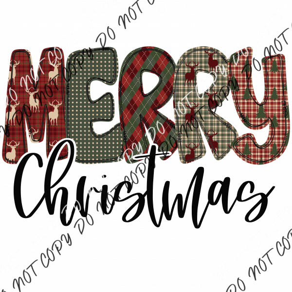 Merry Christmas Deer Plaid Text With Black Dtf Transfer Rtp Transfers