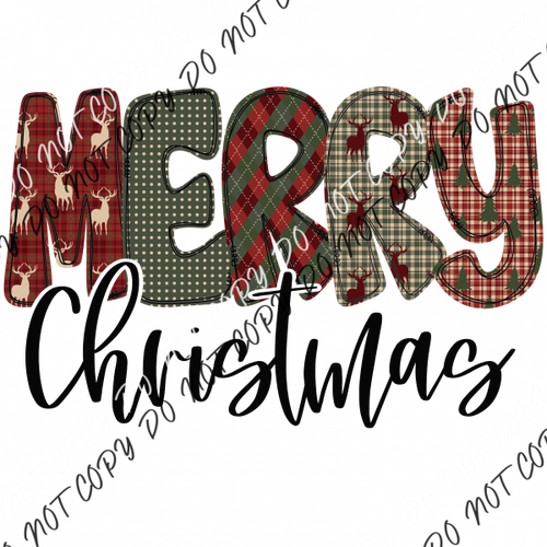 Merry Christmas Deer Plaid Text With Black Dtf Transfer Rtp Transfers