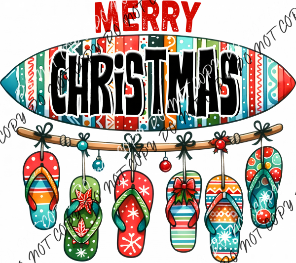 Merry Christmas Flip Flops DTF Transfer RTP DTF Transfers