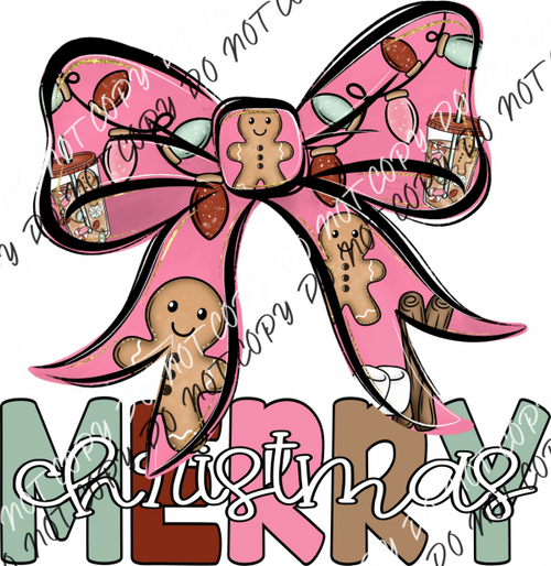 Merry Christmas Gingerbread Bow DTF Transfer RTP DTF Transfers