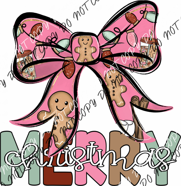 Merry Christmas Gingerbread Bow DTF Transfer RTP DTF Transfers