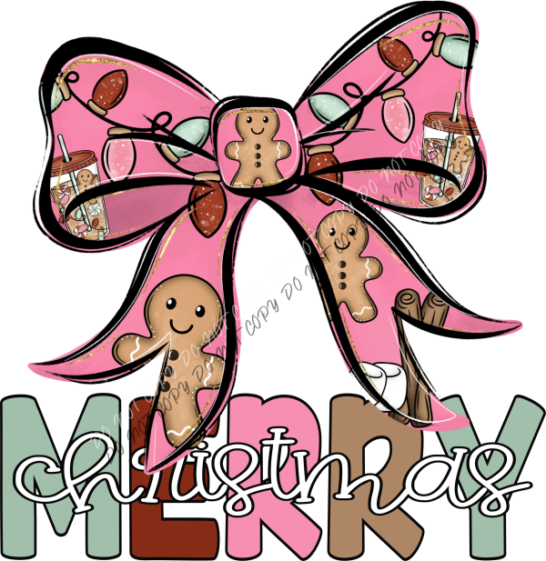 Merry Christmas Gingerbread Bow DTF Transfer RTP DTF Transfers