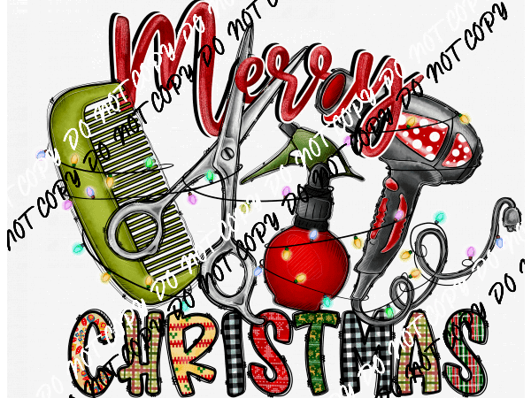 Merry Christmas Hair Stylist Tools DTF Transfer - We Print U Press DTF Transfers