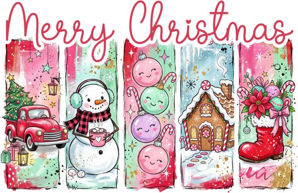 Merry Christmas Pastel Collage DTF Transfer - RTP DTF Transfer