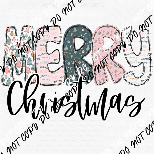 Merry Christmas Pastel Text with Black DTF Transfer - We Print U Press DTF Transfers