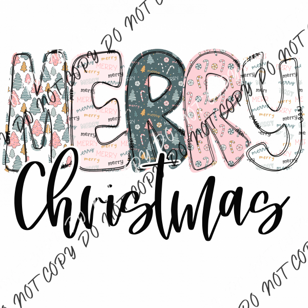 Merry Christmas Pastel Text With Black Dtf Transfer Rtp Transfers