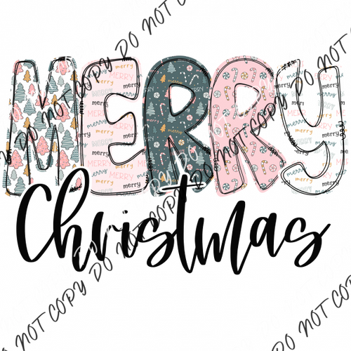 Merry Christmas Pastel Text With Black Dtf Transfer Rtp Transfers