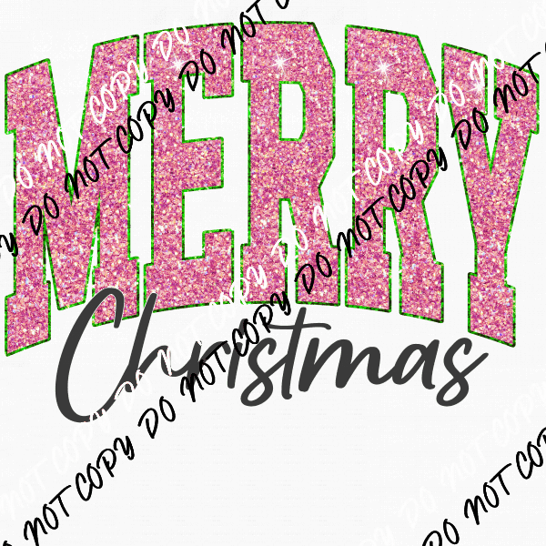 Merry Christmas Pink faux glitter DTF Transfer - We Print U Press DTF Transfers