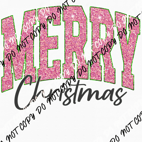 Merry Christmas Pink faux glitter DTF Transfer - We Print U Press DTF Transfers