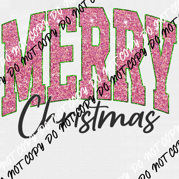 Merry Christmas Pink faux glitter DTF Transfer - We Print U Press DTF Transfers