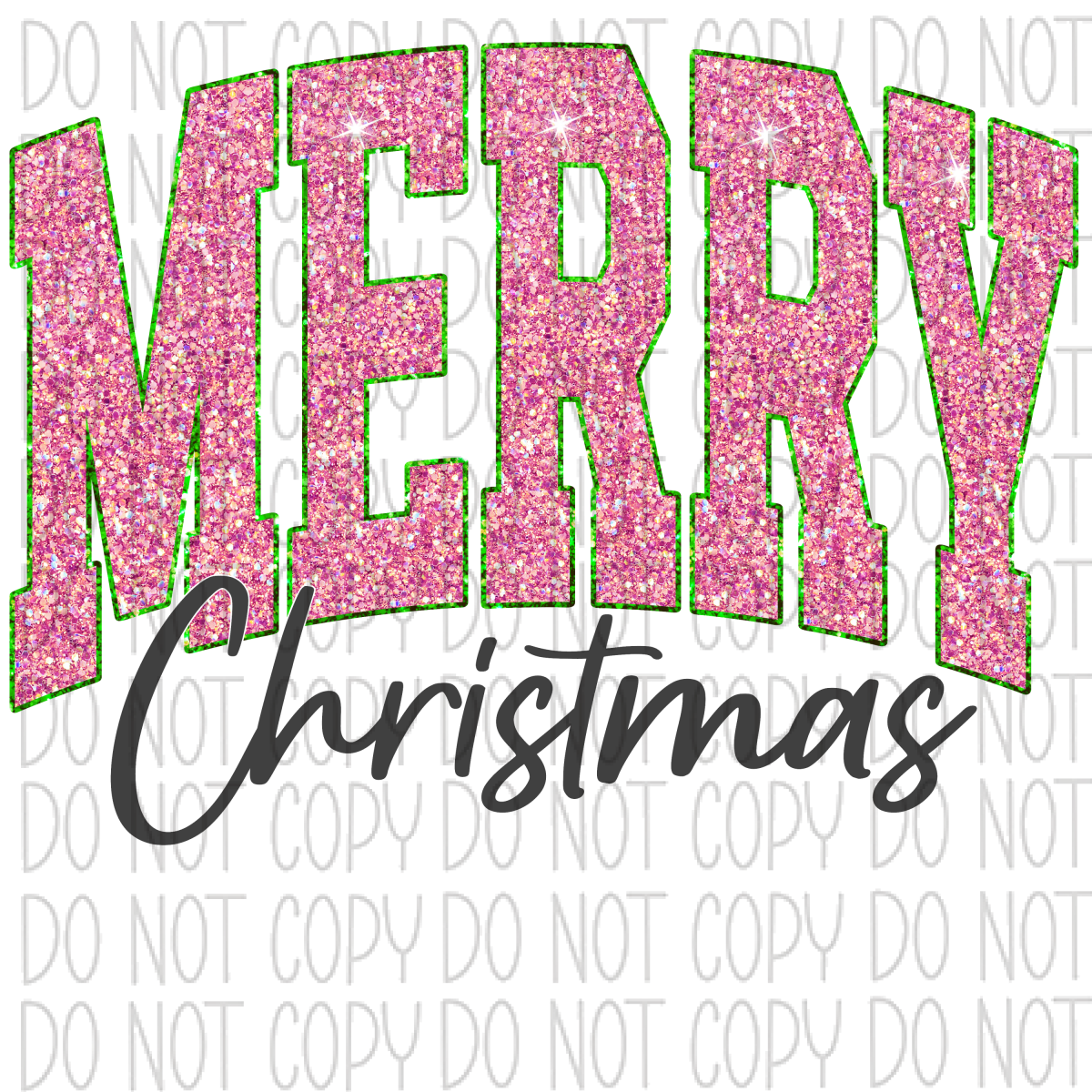 Merry Christmas Pink Faux Glitter Dtf Transfer Rtp Transfers