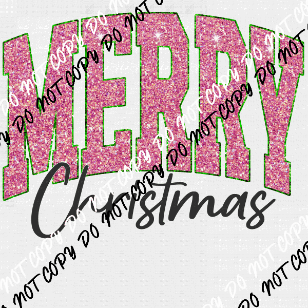Merry Christmas Pink faux glitter DTF Transfer - We Print U Press DTF Transfers