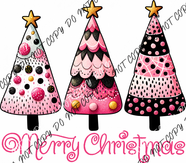 Merry Christmas Pink Gumdrop Trees Dtf Transfer Rtp Transfers