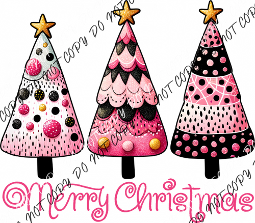 Merry Christmas Pink Gumdrop Trees Dtf Transfer Rtp Transfers