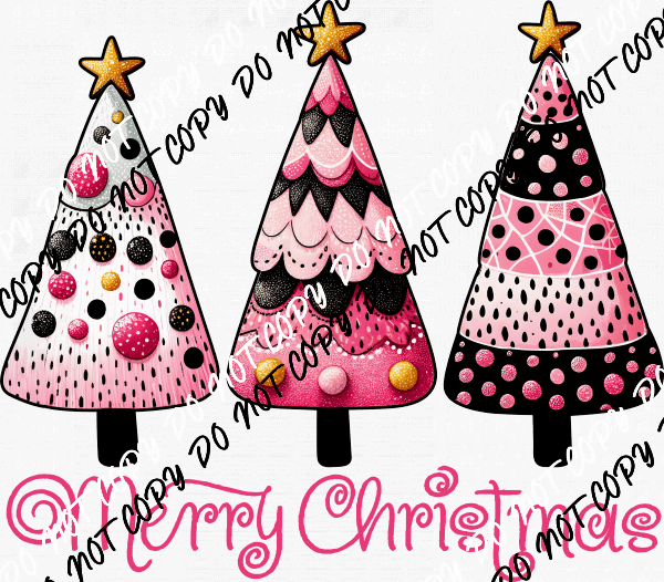 Merry Christmas Pink Gumdrop Trees DTF Transfer - We Print U Press DTF Transfers