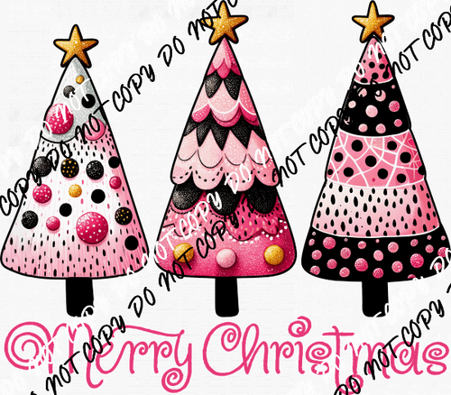 Merry Christmas Pink Gumdrop Trees DTF Transfer - We Print U Press DTF Transfers