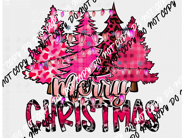 Merry Christmas Pink Trees DTF Transfer - We Print U Press DTF Transfers