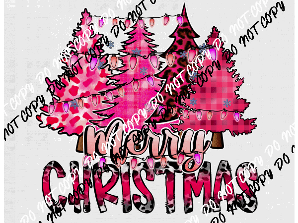 Merry Christmas Pink Trees DTF Transfer - We Print U Press DTF Transfers