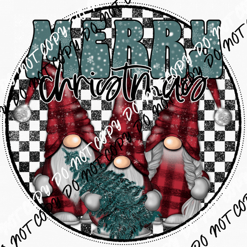 Merry Christmas Red Plaid Gnomes DTF Transfer - We Print U Press DTF Transfers