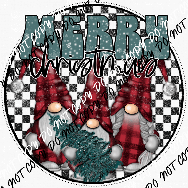 Merry Christmas Red Plaid Gnomes DTF Transfer - We Print U Press DTF Transfers