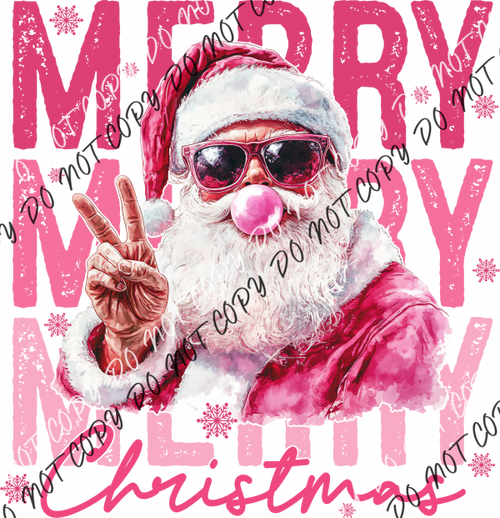 Merry Merry Merry Christmas Santa Peace Bubble Gum Pink DTF Transfer RTP DTF Transfers