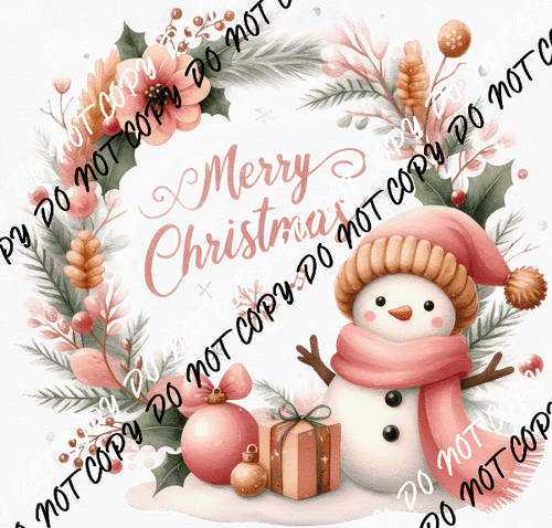 Merry Christmas Snowman Wreath DTF Transfer - We Print U Press DTF Transfers