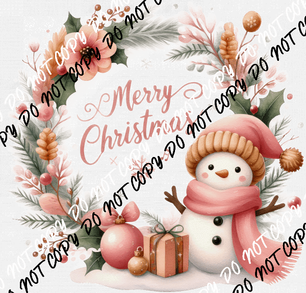 Merry Christmas Snowman Wreath DTF Transfer - We Print U Press DTF Transfers