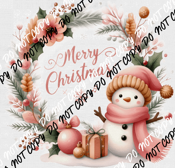 Merry Christmas Snowman Wreath DTF Transfer - We Print U Press DTF Transfers