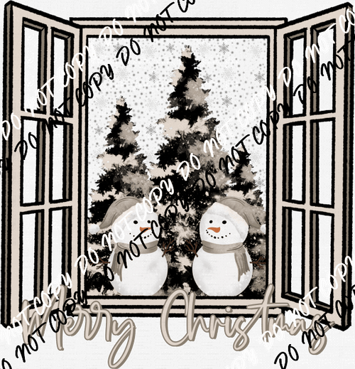 Merry Christmas Snowmen Window DTF Transfer - We Print U Press DTF Transfers