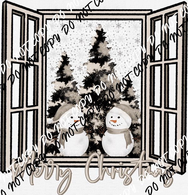 Merry Christmas Snowmen Window DTF Transfer - We Print U Press DTF Transfers