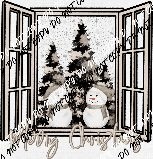 Merry Christmas Snowmen Window DTF Transfer - We Print U Press DTF Transfers