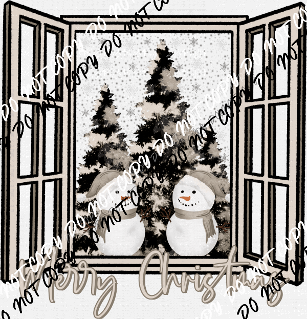 Merry Christmas Snowmen Window DTF Transfer - We Print U Press DTF Transfers