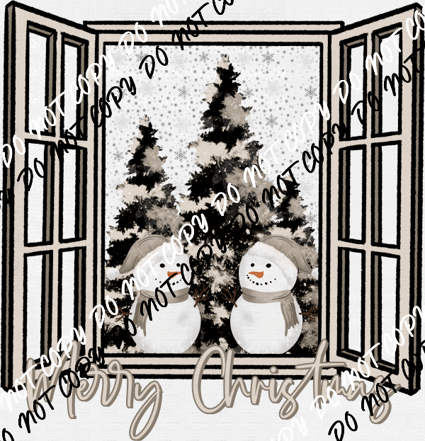 Merry Christmas Snowmen Window DTF Transfer - We Print U Press DTF Transfers