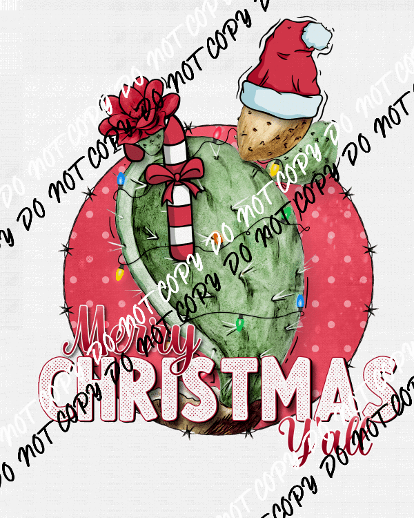 Merry Christmas Y'all cactus DTF Transfer - We Print U Press DTF Transfers