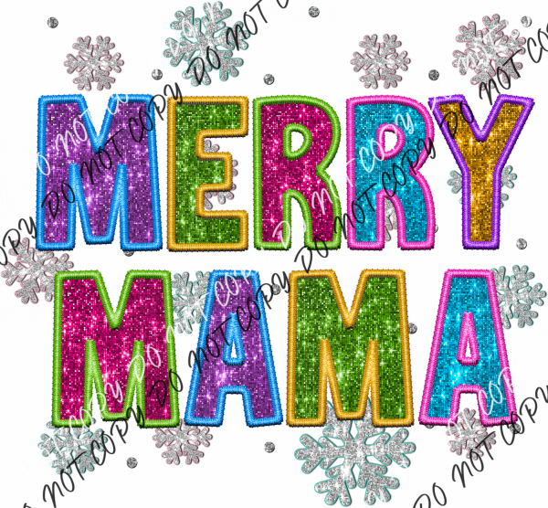 Merry Mama Colorful Faux Sequin And Embroidery Dtf Transfer Rtp Transfers