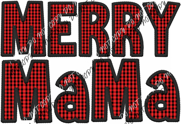 Merry Mama Red And Black Check Faux Embroidery Dtf Transfer Rtp Transfers