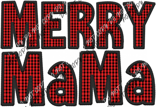 Merry Mama Red And Black Check Faux Embroidery Dtf Transfer Rtp Transfers