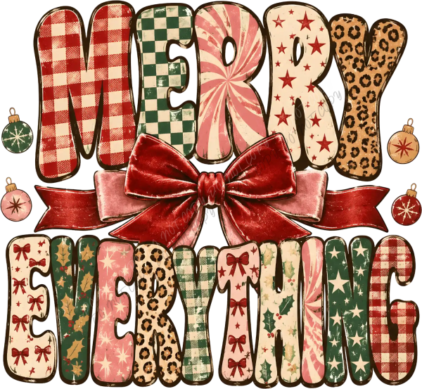 Colorful patchwork Merry Christmas design ready to press dtf transfer with vintage holiday patterns
