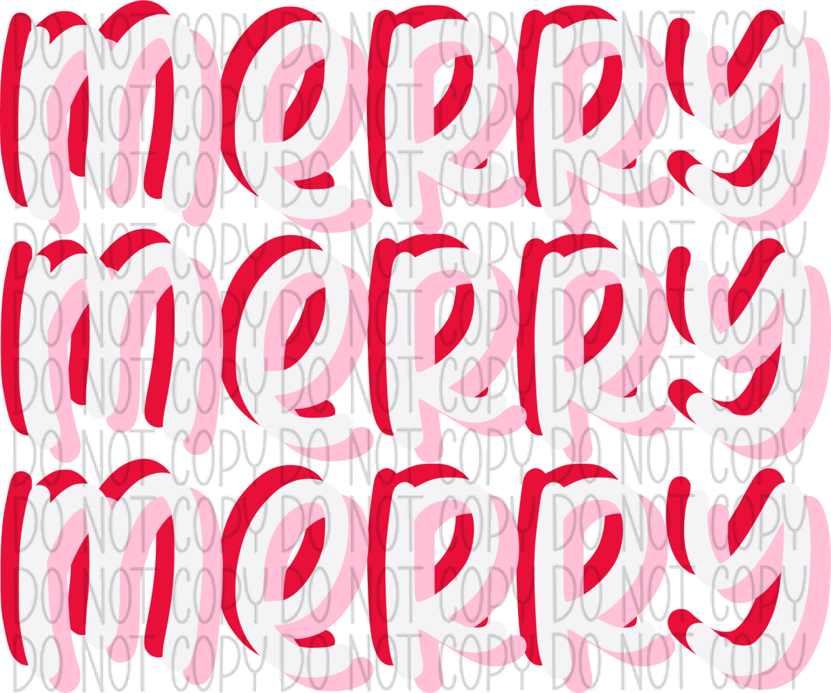 Merry Red White Text Mirror Dtf Transfer