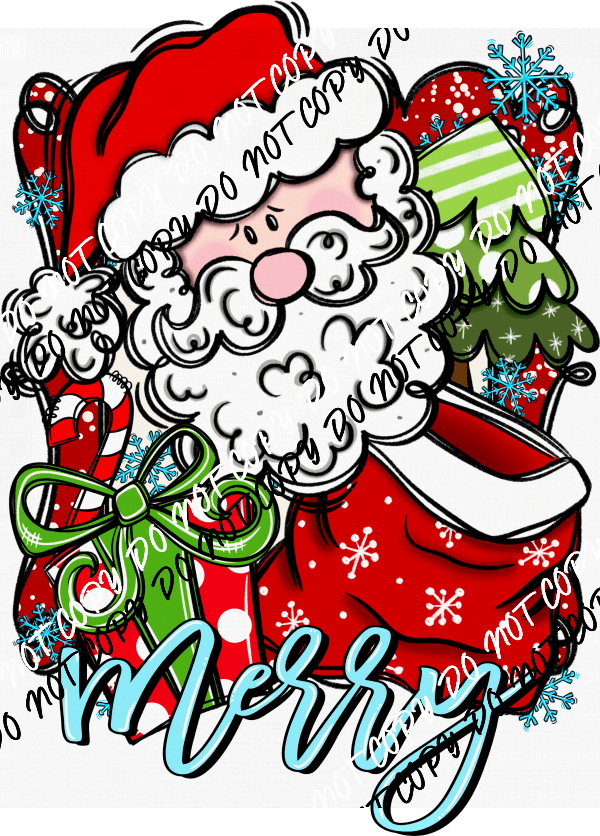 Merry Santa DTF Transfer (See Skin Tone Color Options) - We Print U Press DTF Transfers