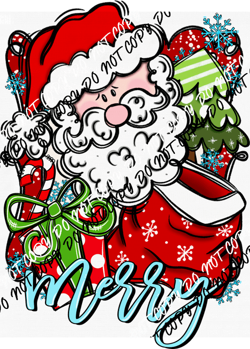 Merry Santa DTF Transfer (See Skin Tone Color Options) - We Print U Press DTF Transfers