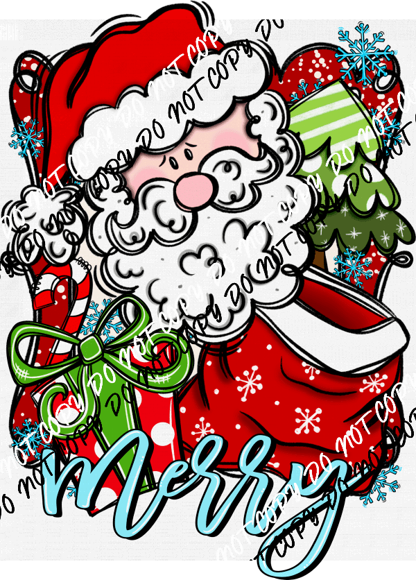 Merry Santa DTF Transfer (See Skin Tone Color Options) - We Print U Press DTF Transfers