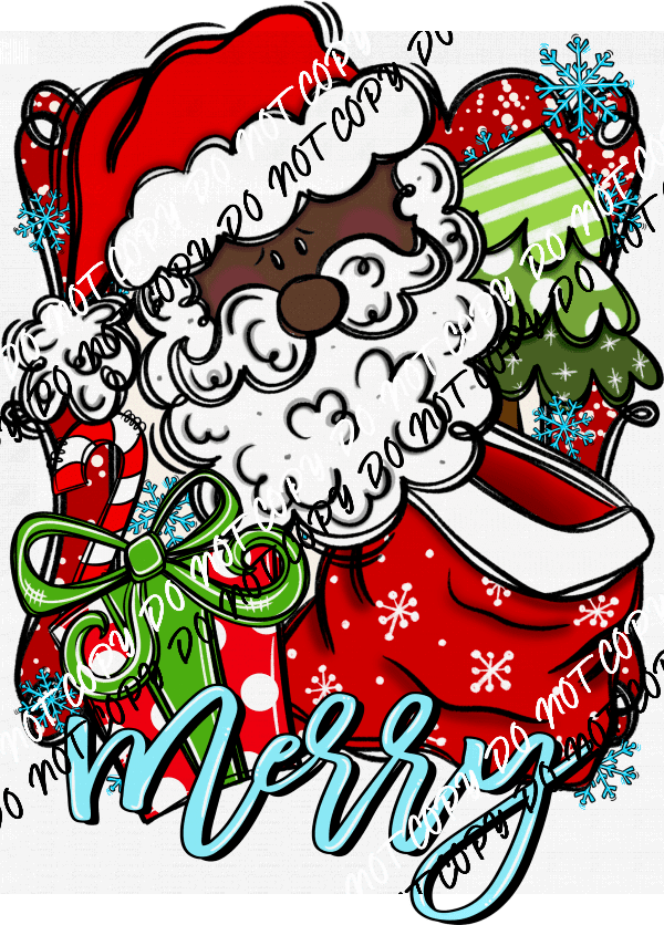 Merry Santa DTF Transfer (See Skin Tone Color Options) - We Print U Press DTF Transfers