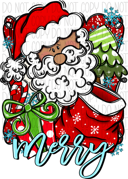 Merry Santa Dtf Transfer (See Skin Tone Color Options) Rtp Transfers