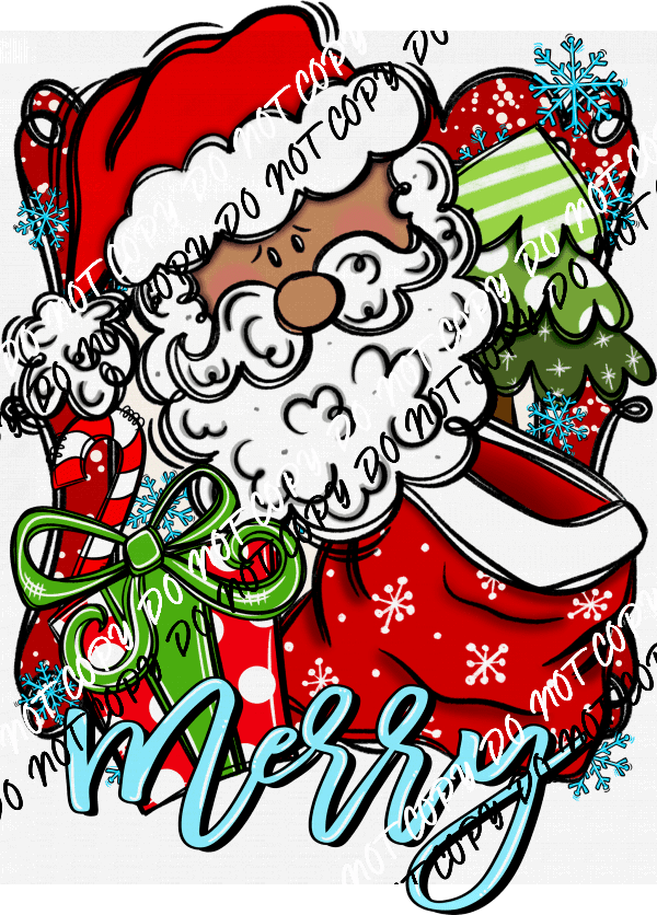 Merry Santa DTF Transfer (See Skin Tone Color Options) - We Print U Press DTF Transfers
